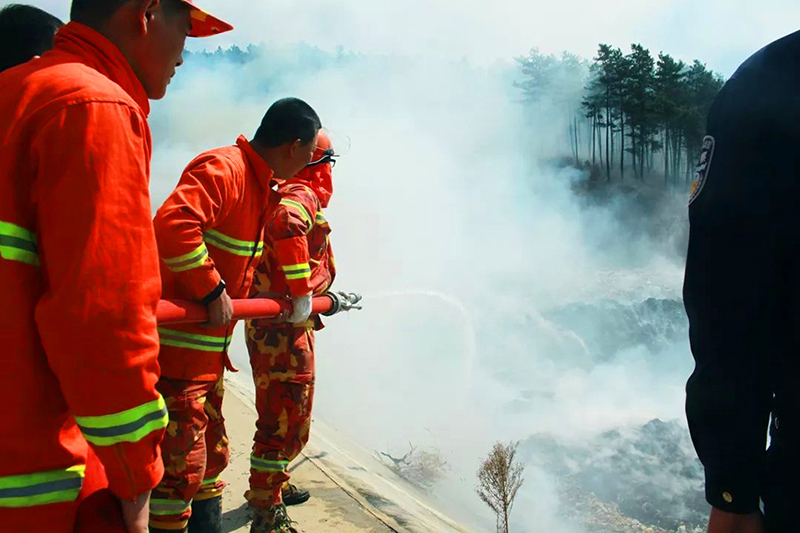 后安派出所民警扑救山火