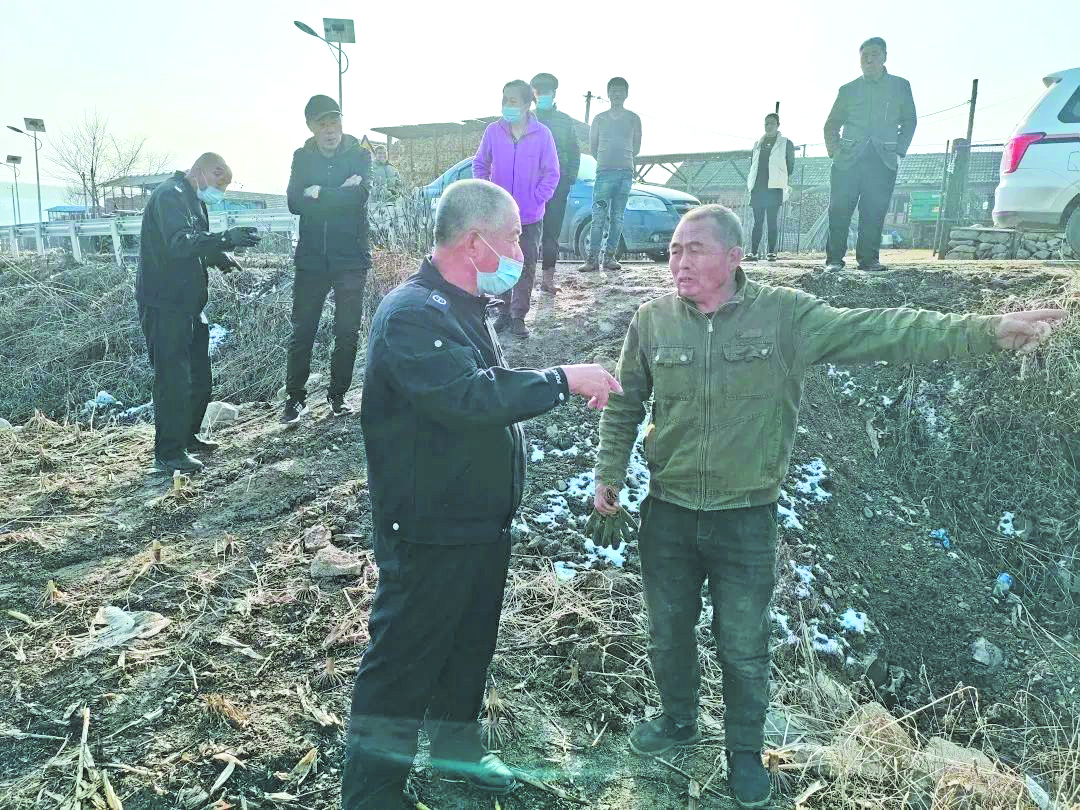 配文2：王成发在地头进行调解。