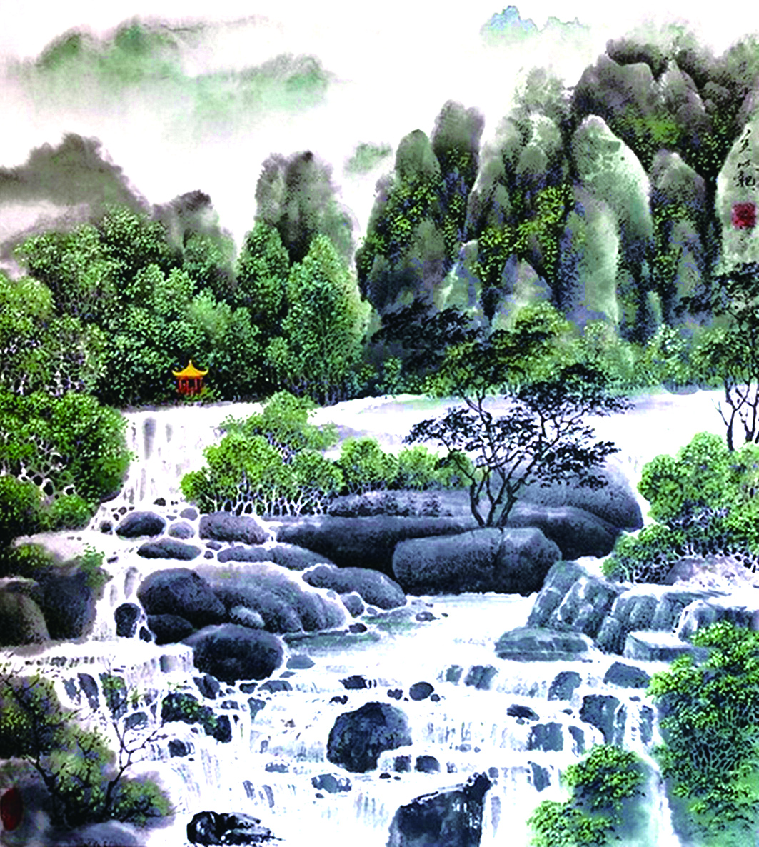 4、国画——春到水潺
